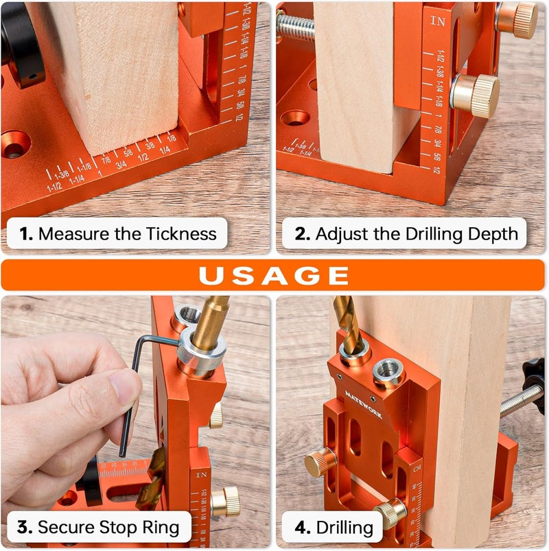 Matework Pocket Hole Jig Kit, Adjustable Pocket Hole Jig System with Stop Collars, Pocket Holes Tool 30PCS with Screws, Wood Plug, Allen Wrench for Woodworking - Image 5